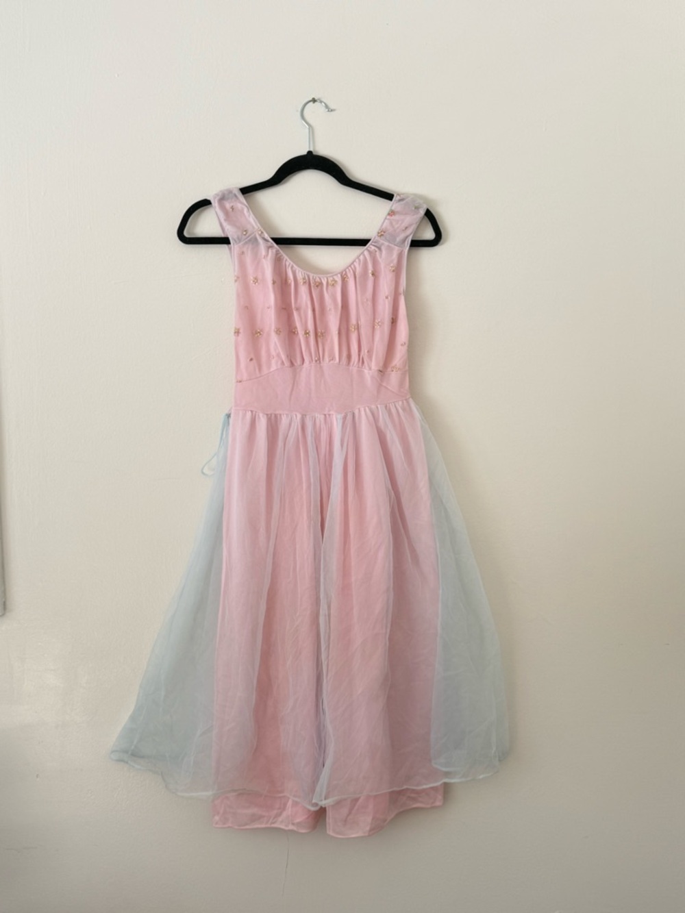 Vintage Gmc Nightgown Coquette Pink & Blue Pastel Ditsy Floral Embroidered XS